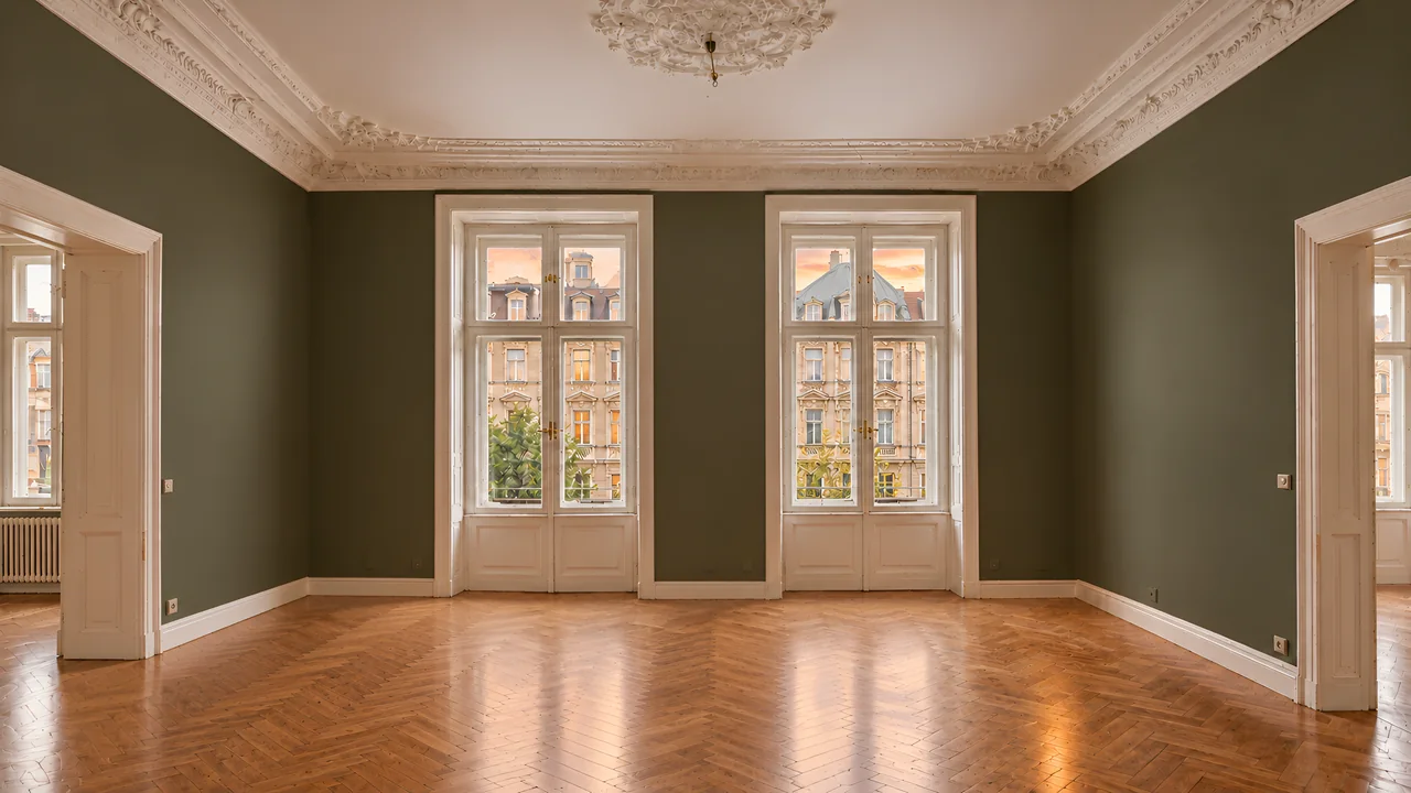 The finished room, tape off and walls painted, before the furniture goes back